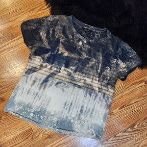 Lucky Brand Custom Reverse Dyed Tie Dye Women's Baby Tee Blue and White Size L